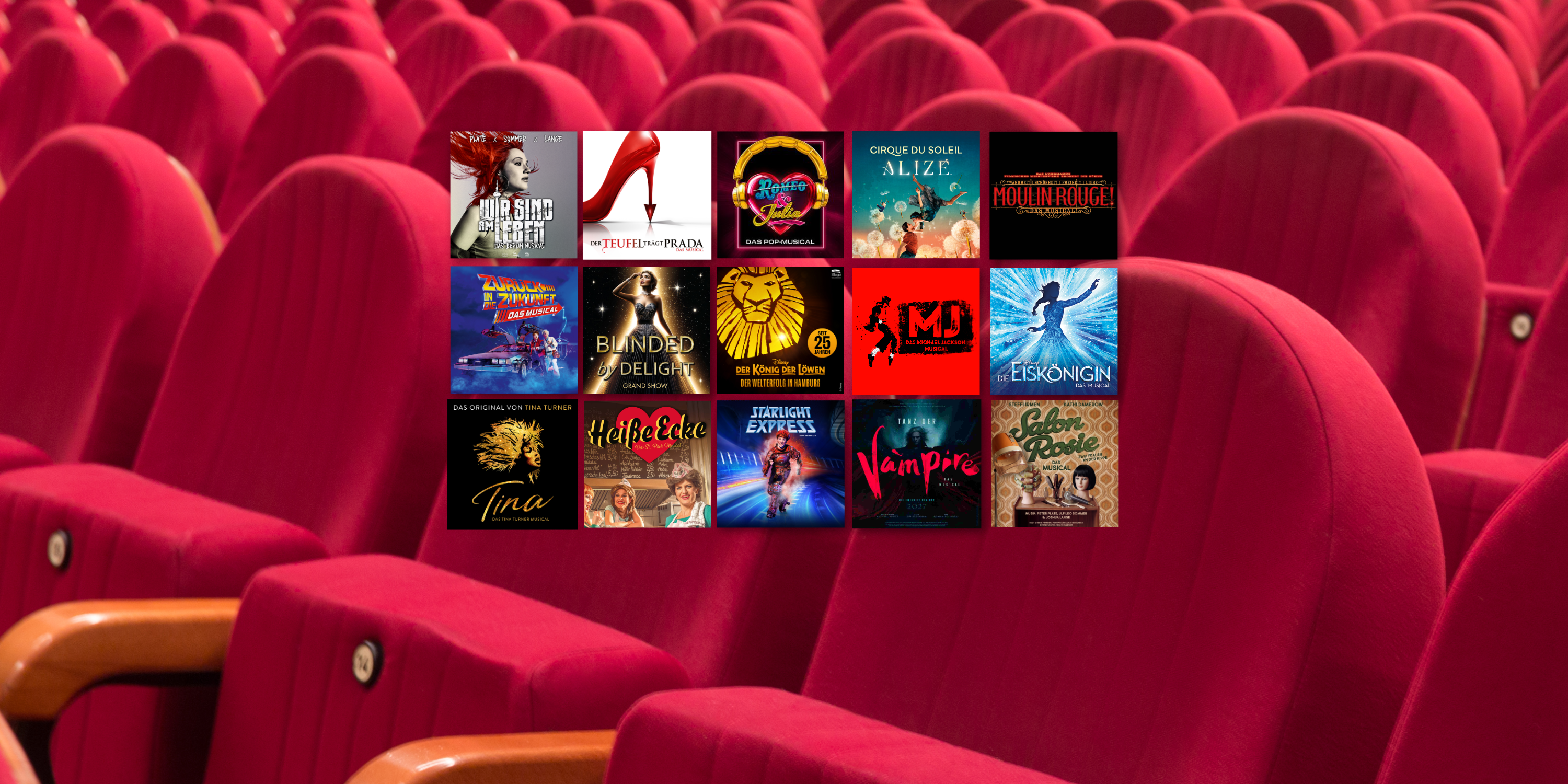 Das Bild zeigt alle Shows und Musicals im Angebot bei BAHNHIT.DE