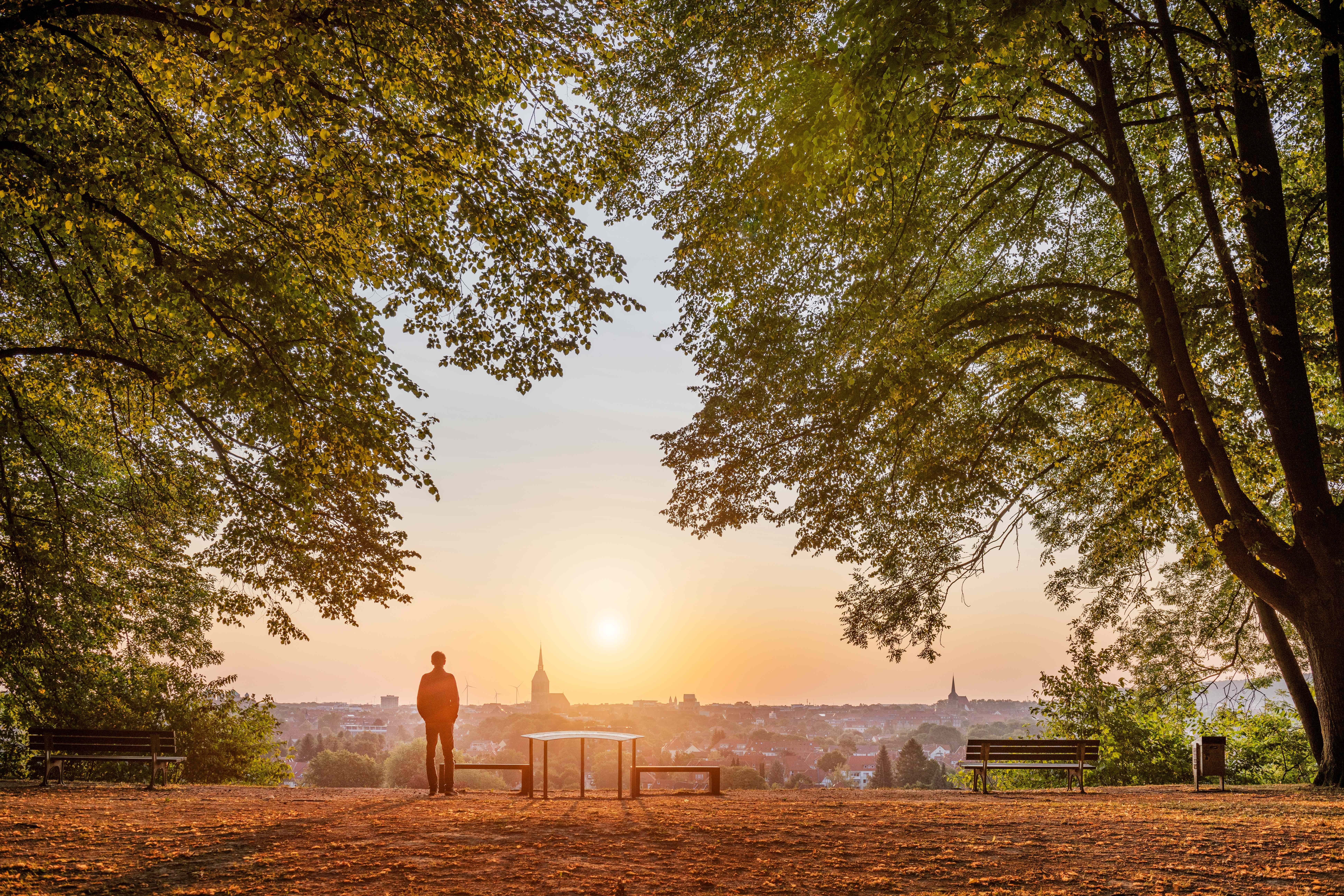 Panoramablick über Hildesheim bei Sonnenuntergang