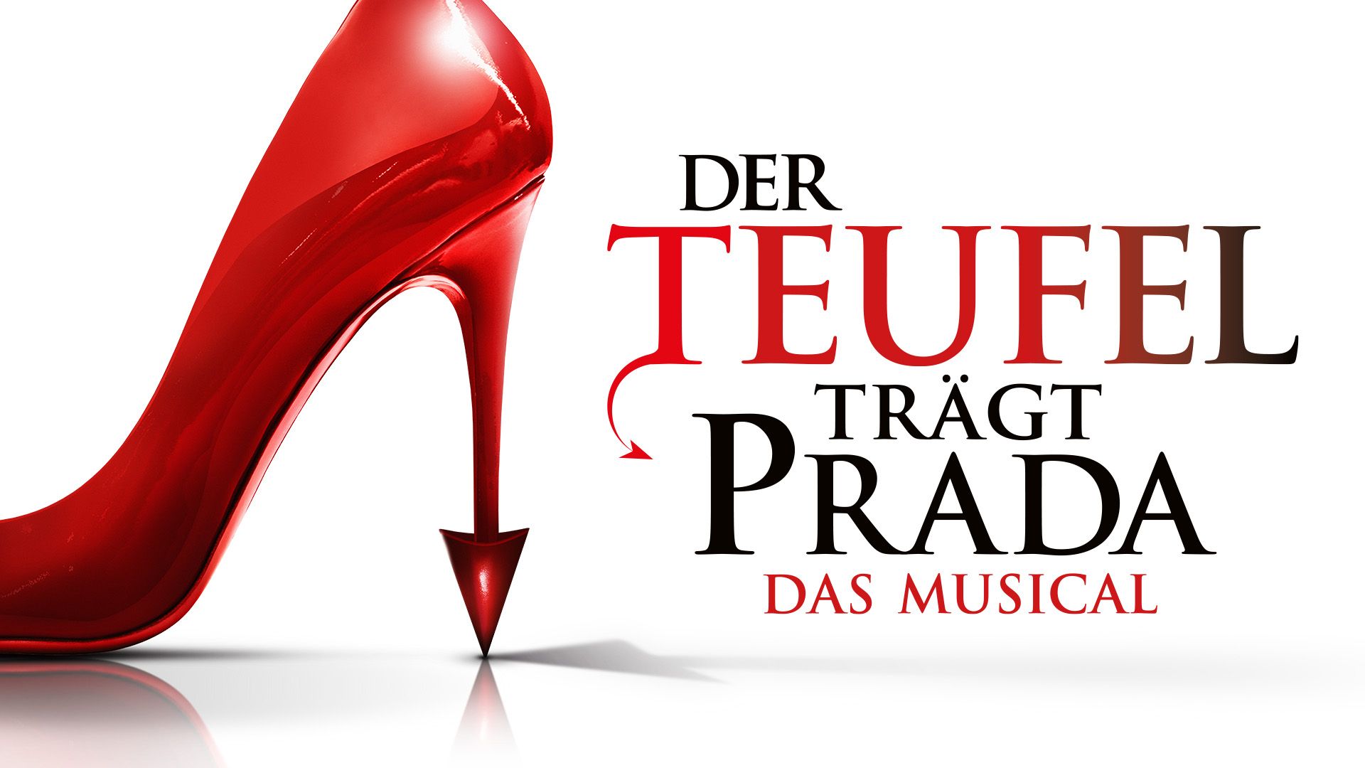 Logo mit Schrift und Bild zum Musical "Der Teufel trägt Prada" im Querformat