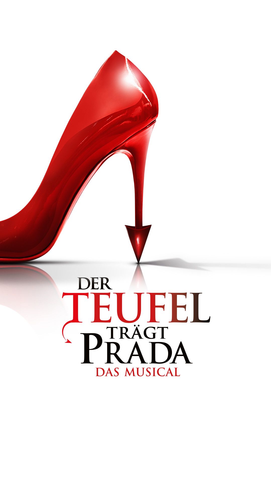 Logo mit Schrift und Bild zum Musical "Der Teufel trägt Prada" im Hochformat