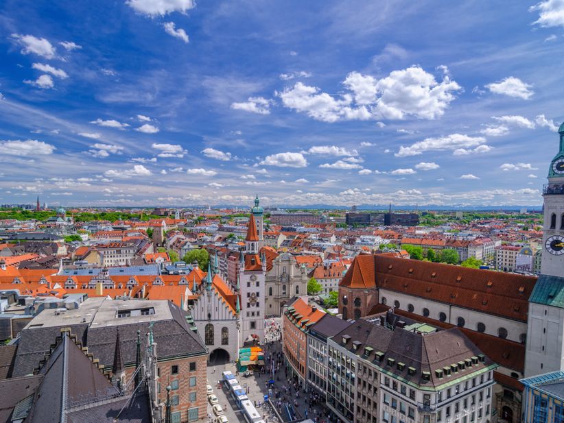 Skyline von München aus der Vogelperspektive