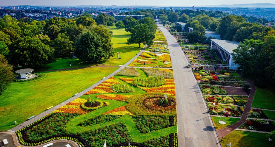 Luftaufnahme großes Blumenbeet im ega Park, © BUGA 2021 Erfurt gGmbh